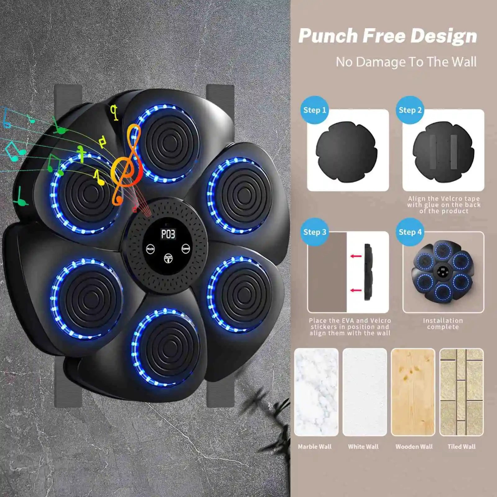 Smart Bluetooth Music Boxing Machine with Boxing Gloves, Wall Mounted Boxing Trainer, Suitable for Both Adults and Children'S Mu